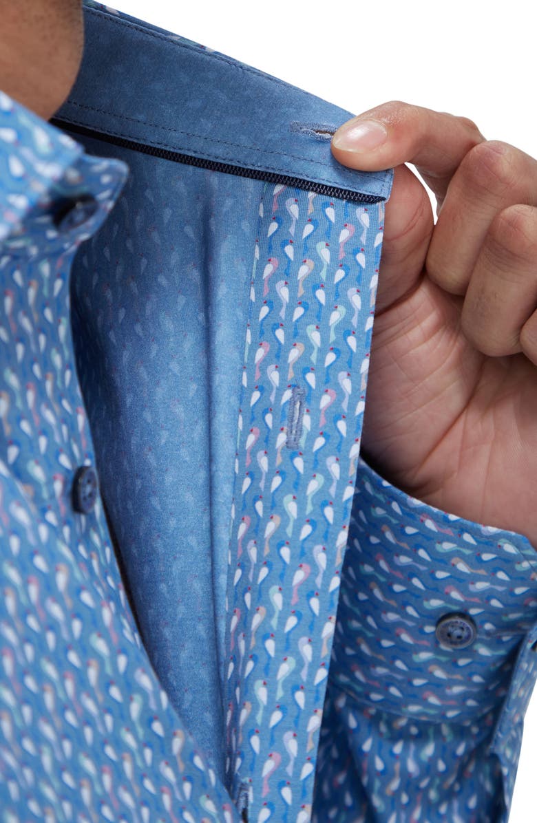 Bugatchi Jimmy OoohCotton<sup>®</sup> Abstract Print Button-Up Shirt, Alternate, color, Dusty Blue