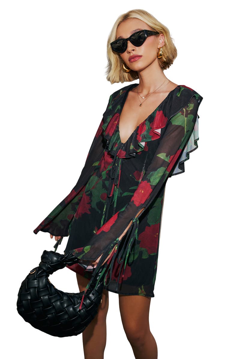 VICI Collection Sweet Romance Floral Ruffle Long Sleeve Minidress, Alternate, color, 