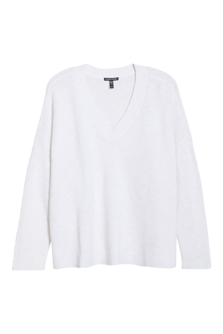 Organic Linen & Organic Cotton V-Neck Sweater, Alternate, color, WHITE