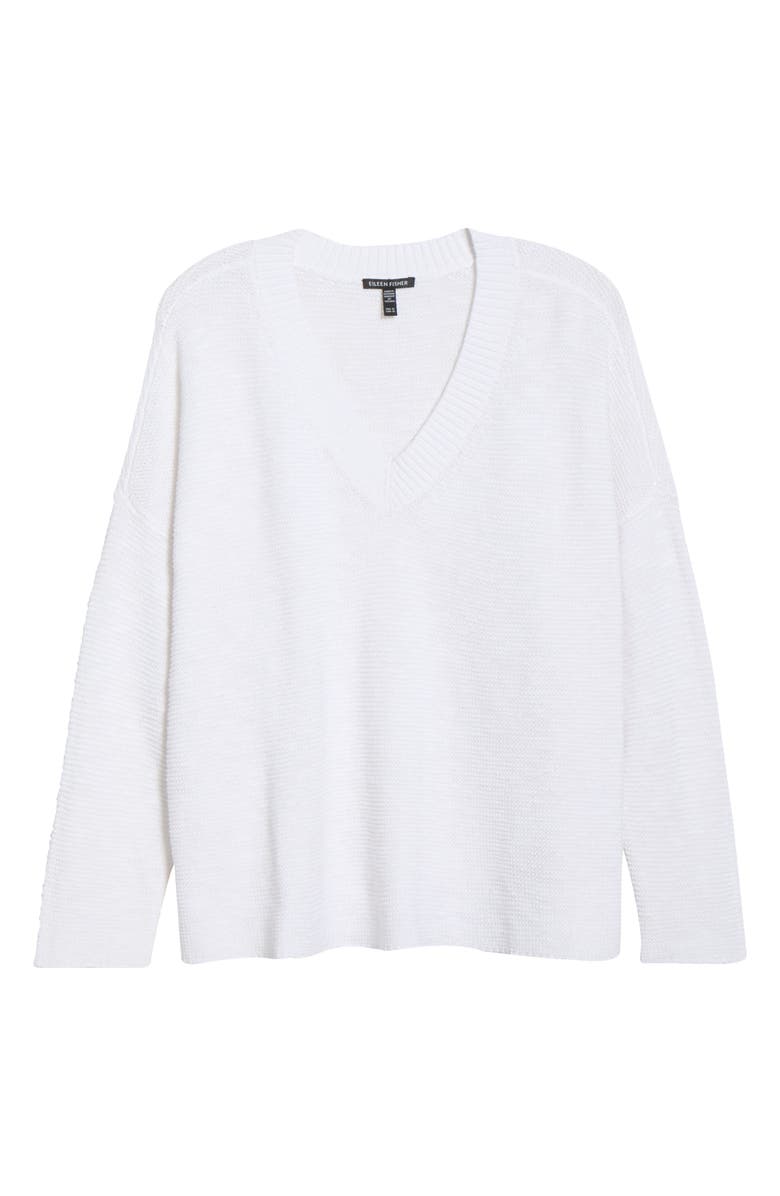 Eileen Fisher Organic Linen & Organic Cotton V-Neck Sweater, Main, color, White