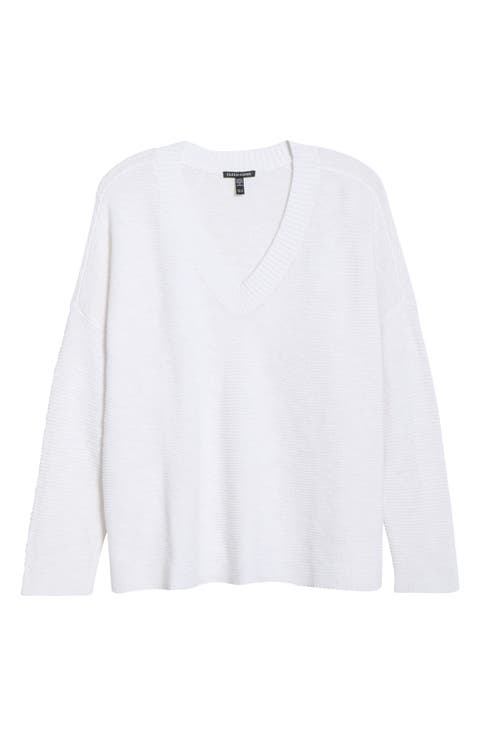 Organic Linen & Organic Cotton V-Neck Sweater (Plus)