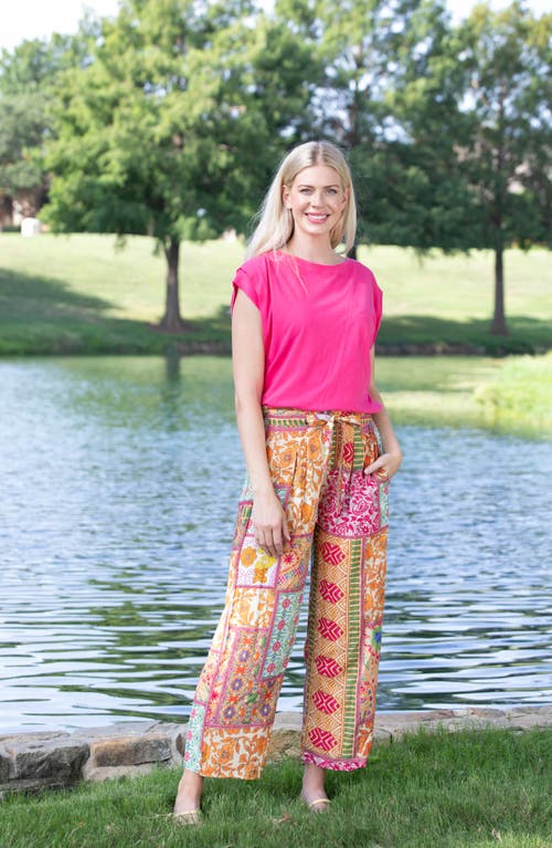 Apny Print Tie Waist Crop Wide Leg Pants In Yellow Multi