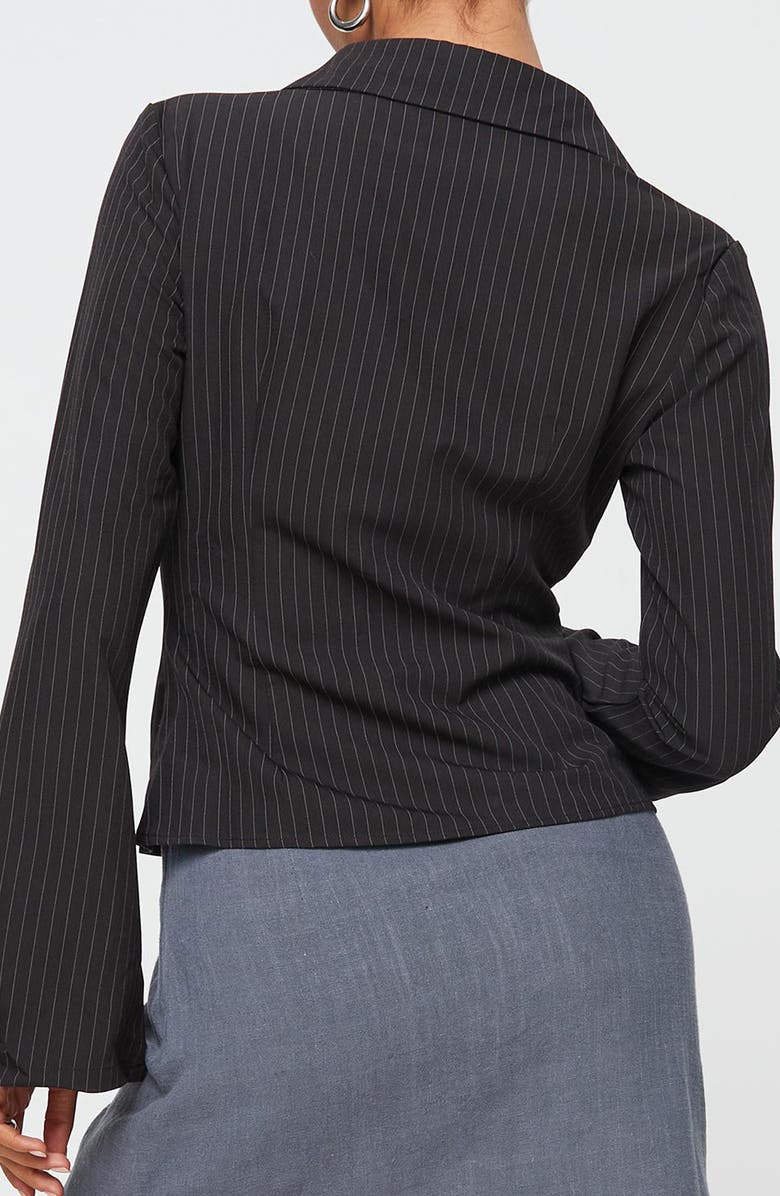 Princess Polly Anni Pinstripe Button-Up Shirt, Alternate, color, Black Pinstripe