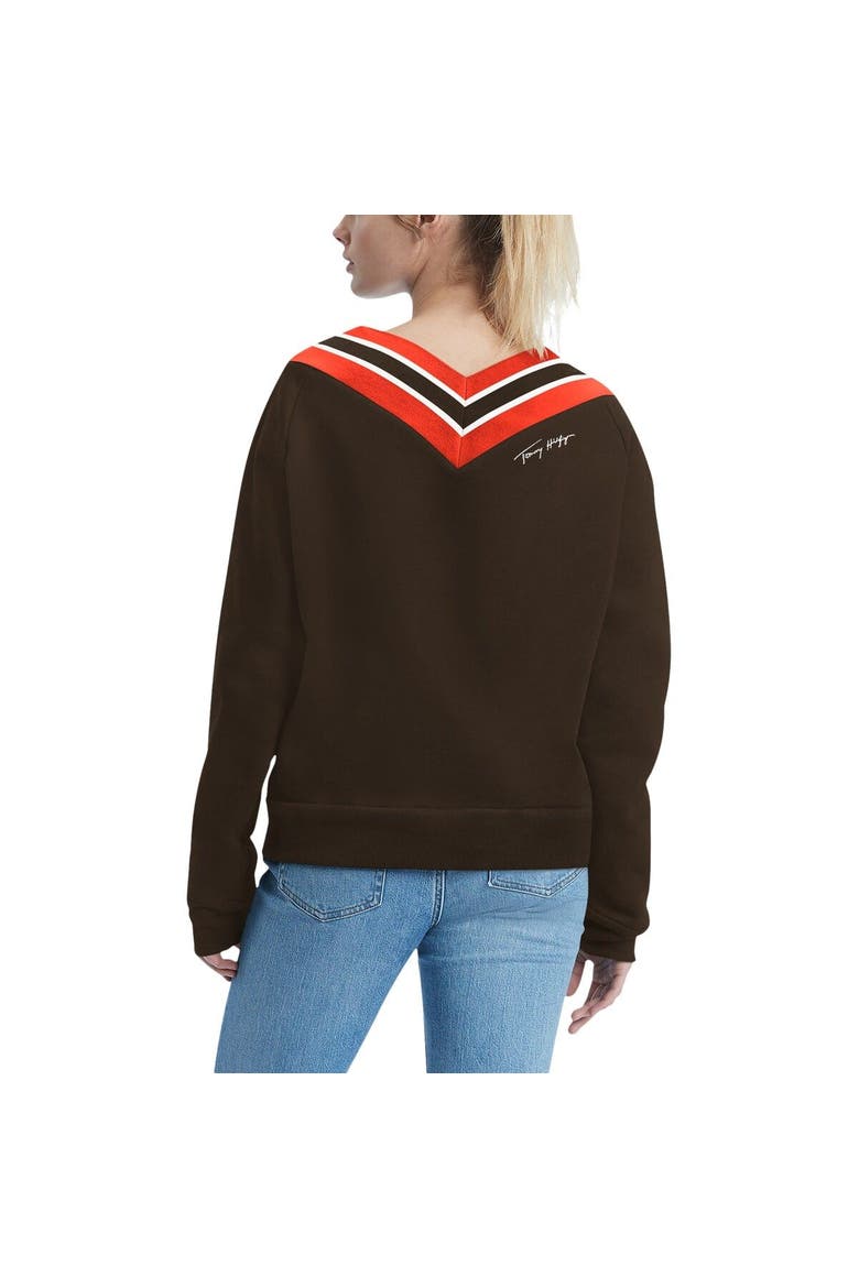 Women's Tommy Hilfiger Brown Cleveland Browns Heidi Raglan V-Neck Sweater, Alternate, color, Brown