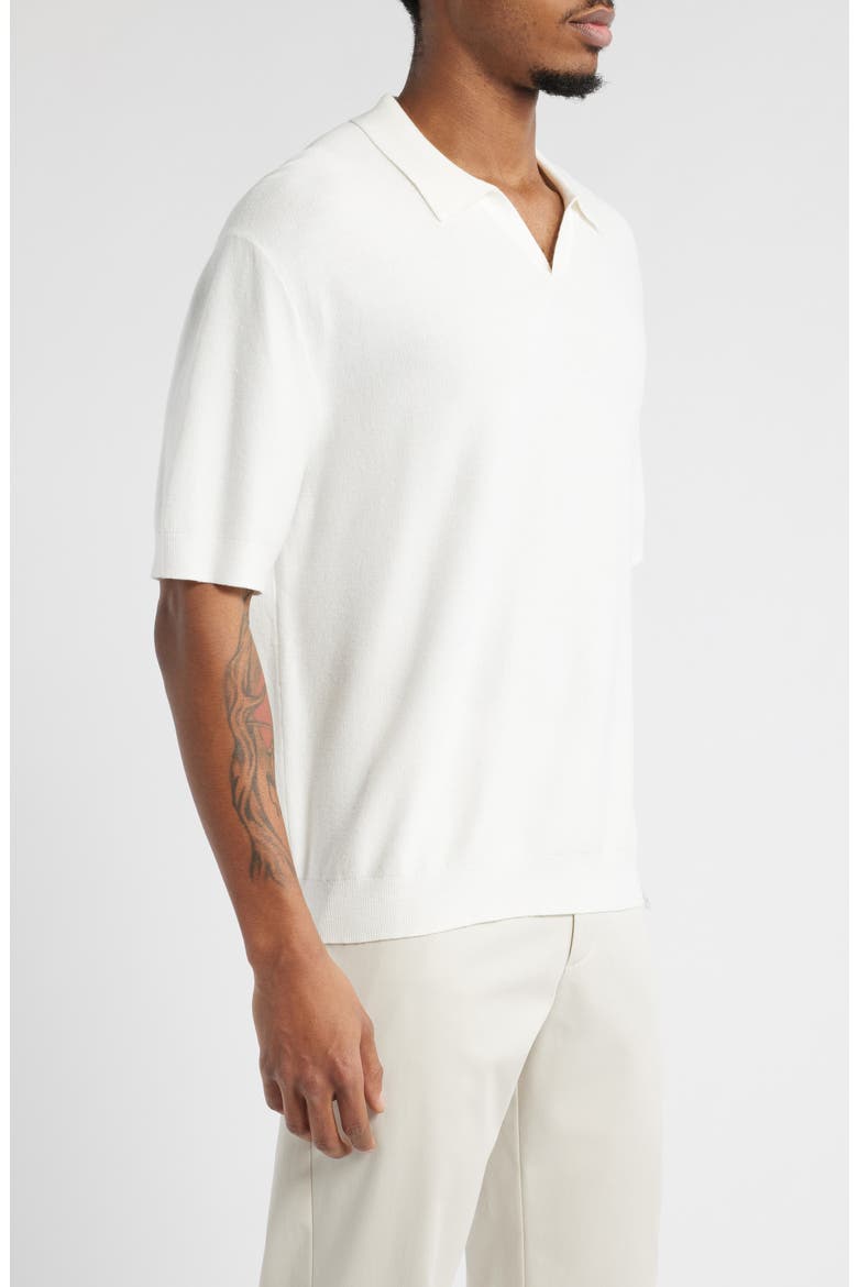 Textured Stitch Short Sleeve Polo Sweater, Alternate, color, WHITE