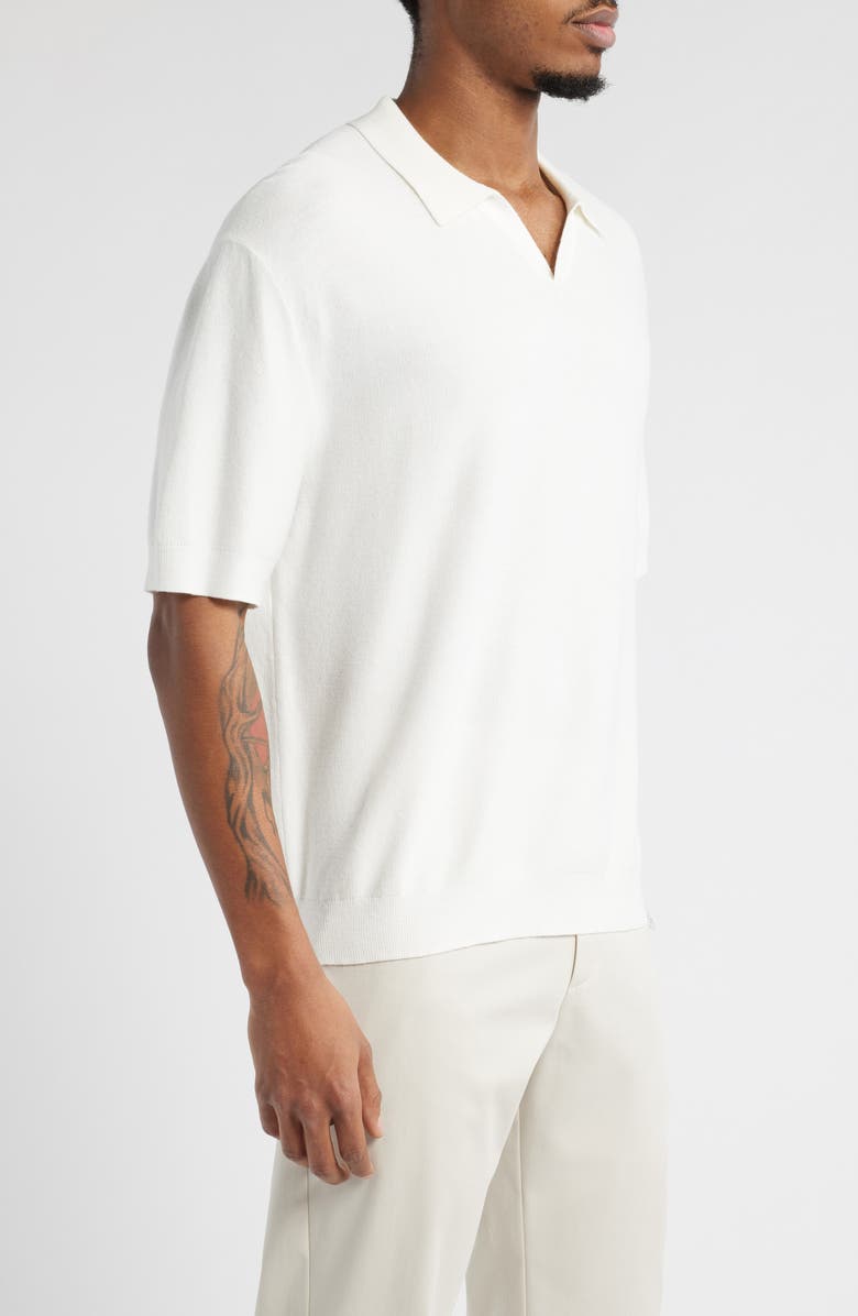 Open Edit Textured Stitch Short Sleeve Polo Sweater, Alternate, color, White