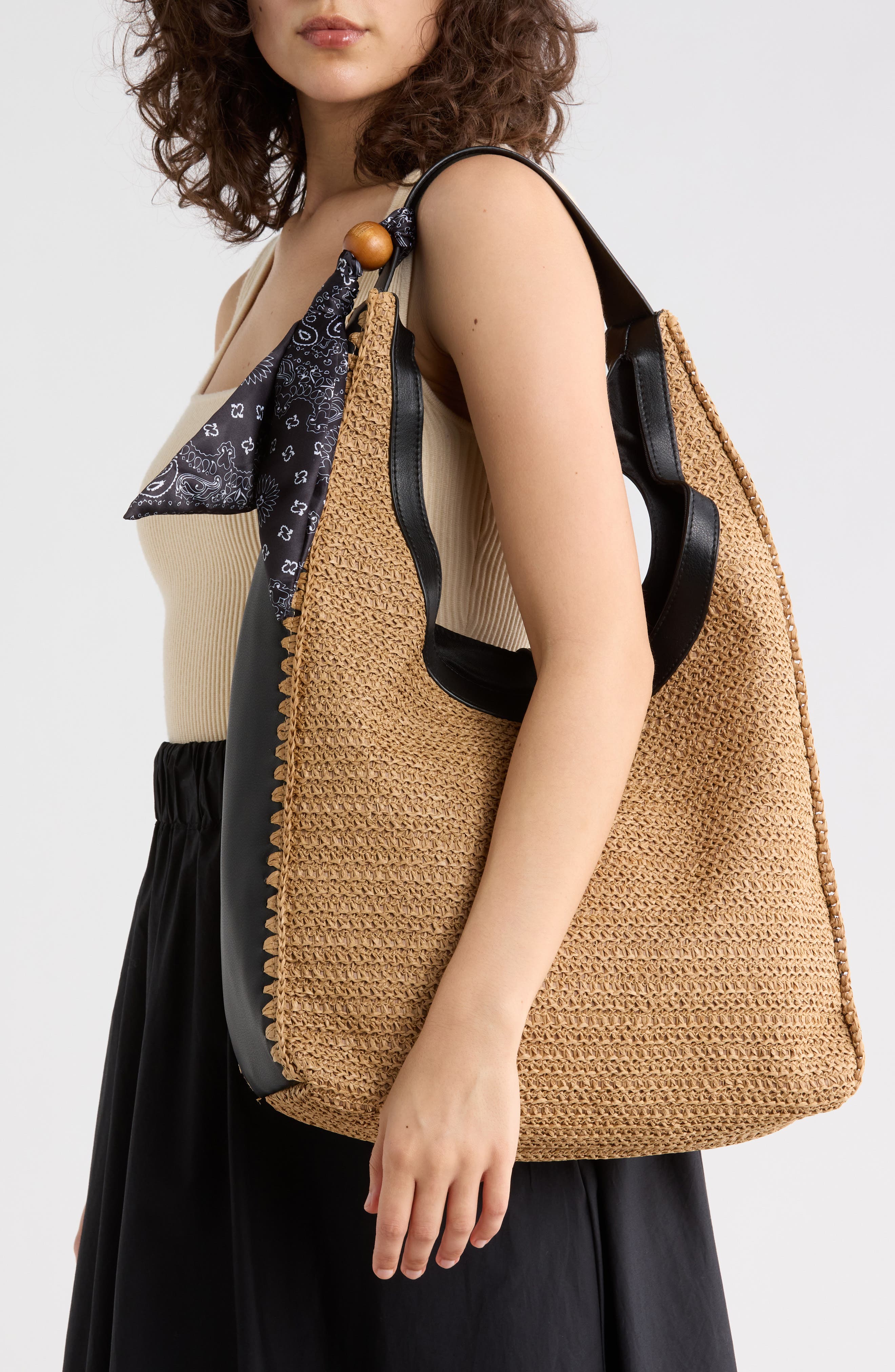 Bfreya Hobo Bag, Alternate, color, NATURAL RAFFIA / BLACK PU