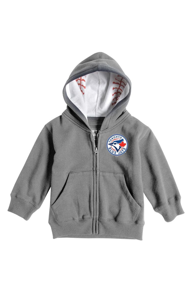 SOFT AS A GRAPE Toddler Soft as a Grape Heathered Gray Toronto Blue Jays Baseball Print Full-Zip Hoodie, Main, color, 