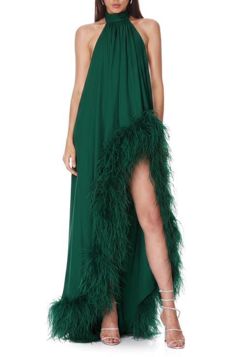Madeline Feather Detail High-Low Gown