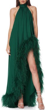 BRONX BANCO Madeline Feather Detail High-Low Gown