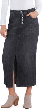 Wash Lab Denim All Good Front Slit Denim Midi Skirt