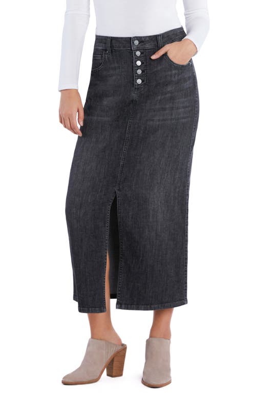 Wash Lab Denim All Good Front Slit Denim Midi Skirt in Ship Grey 