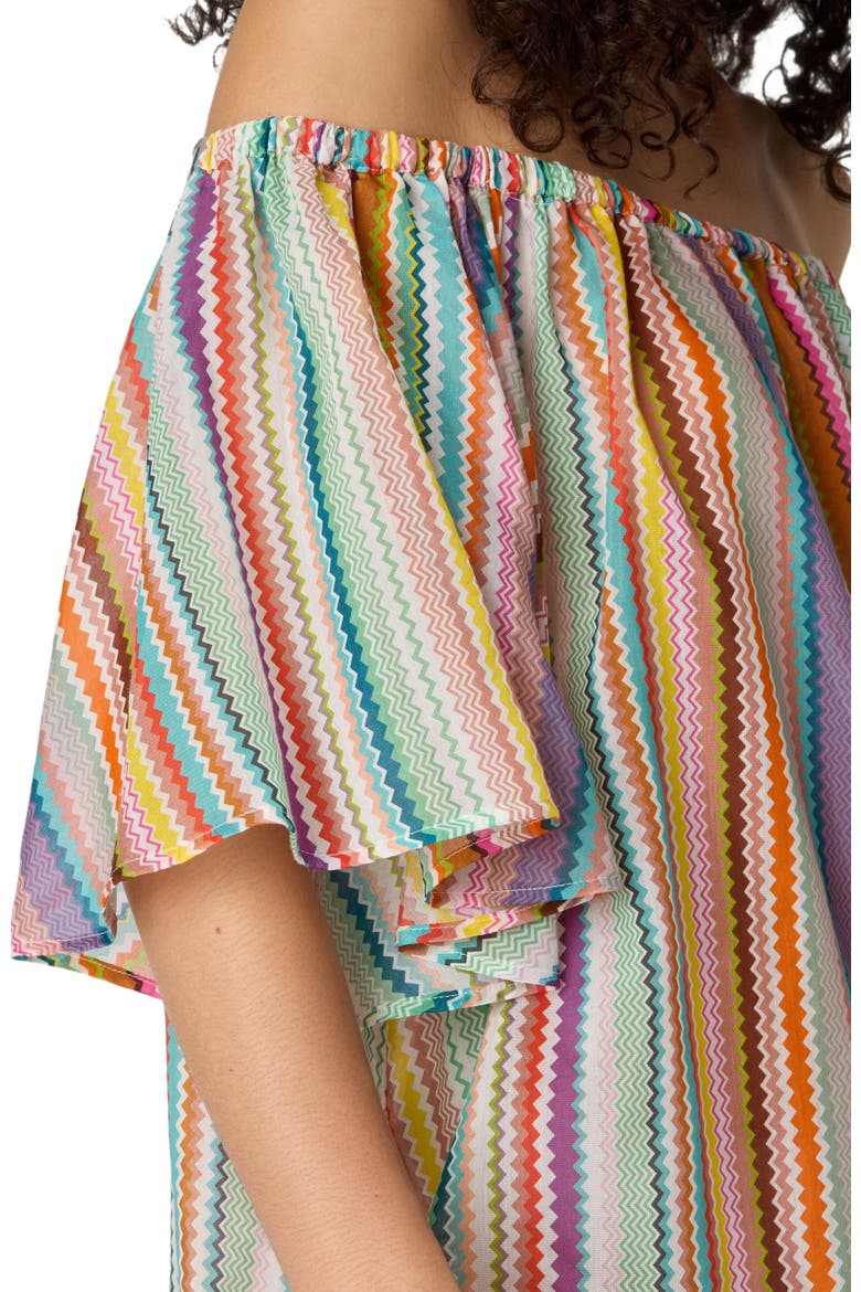 Short Cover-up In Cotton And Silk With Zigzag Pattern, Alternate, color, Multicoloured