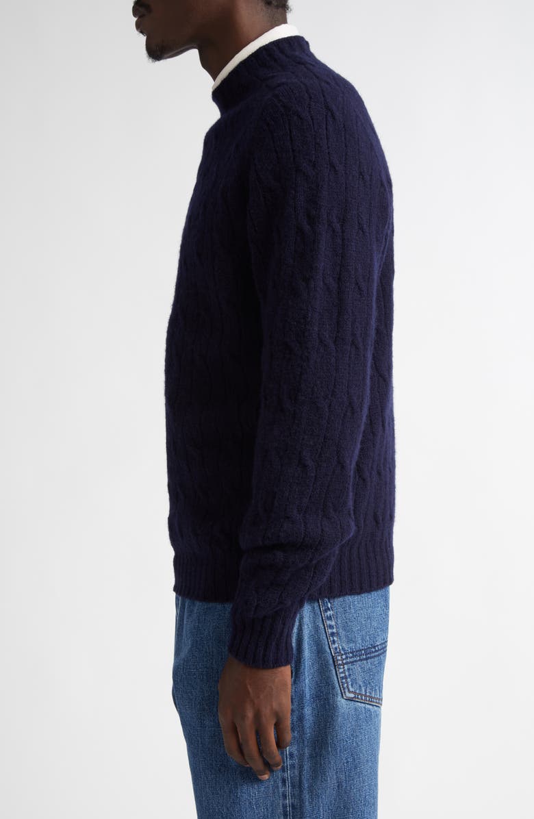 Drake's Brushed Shetland Wool Cable Knit Crewneck Sweater, Alternate, color, 