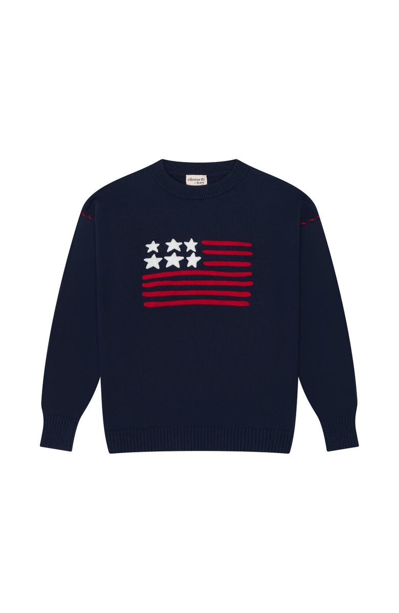 Ellsworth + Ivey Riley Crewneck Sweater American Flag, Main, color, Navy