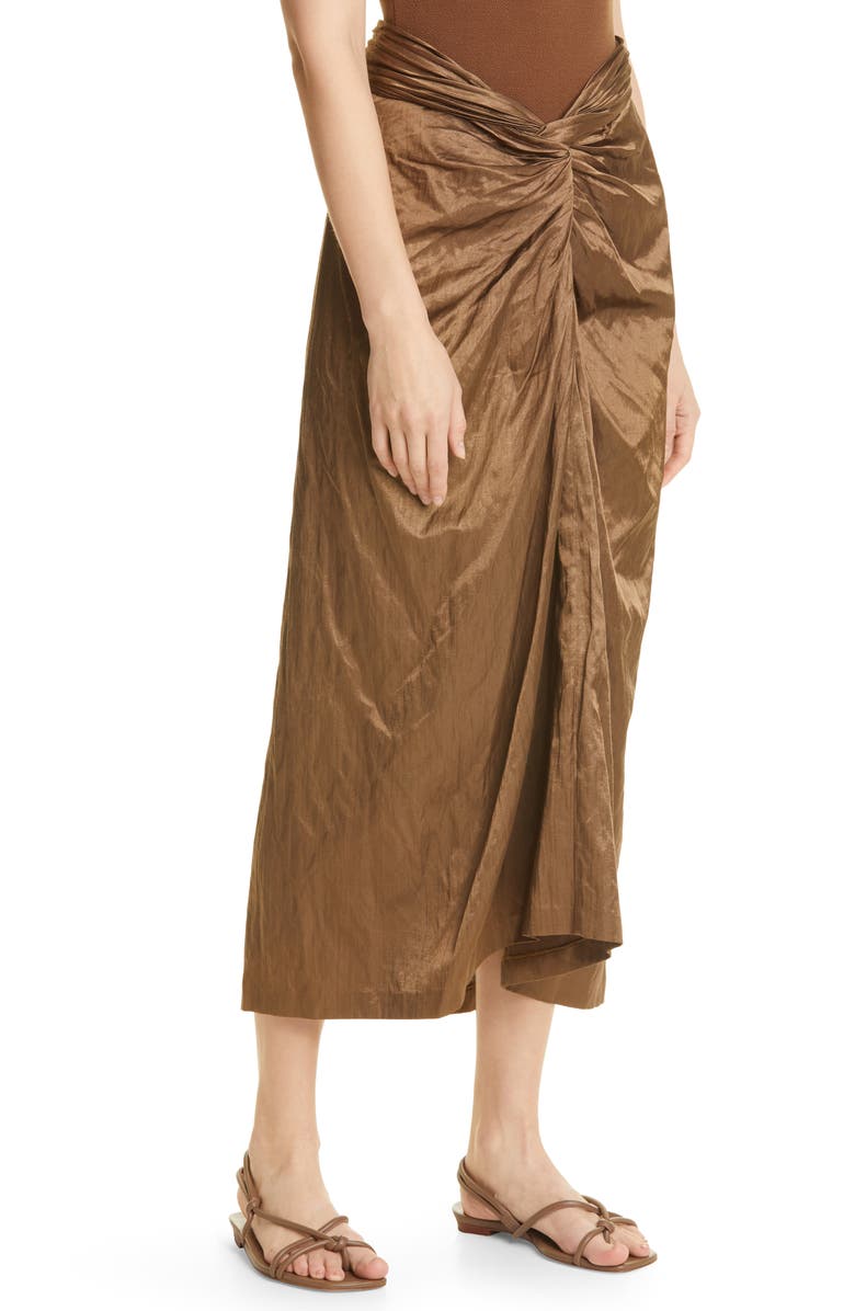 Vince Metallic Twist Front Cotton Blend Skirt, Alternate, color, Cottonwood