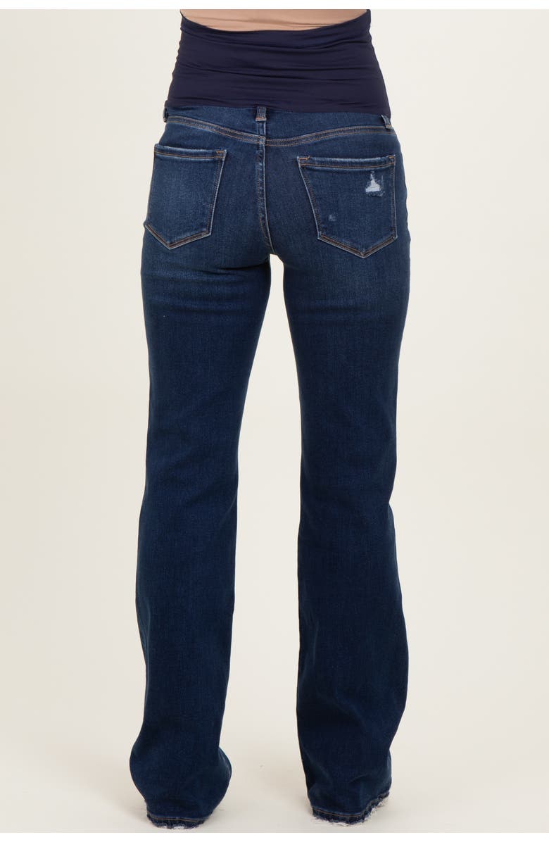 PinkBlush Dark Wash Frayed Hem Maternity Bootcut Jeans, Alternate, color, Navy Blue