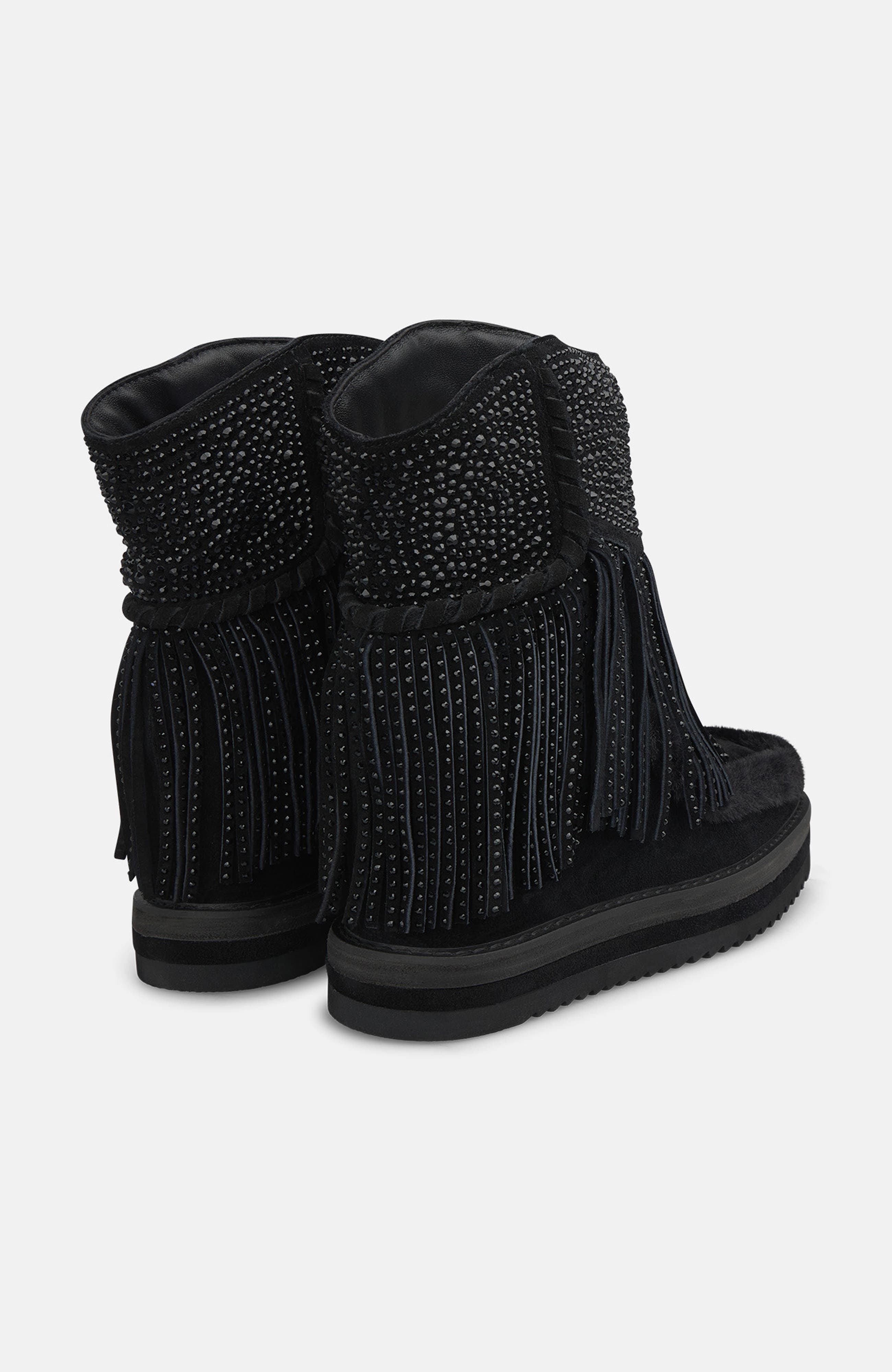 Fur Fringed Bootie, Alternate, color, Black