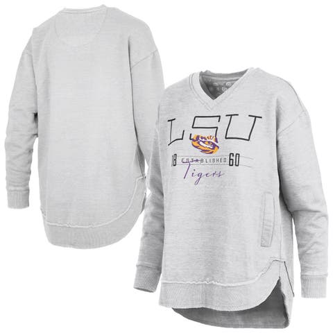 Women's Pressbox Heather Gray LSU Tigers Marcus East Hall Poncho V-Neck Sweatshirt