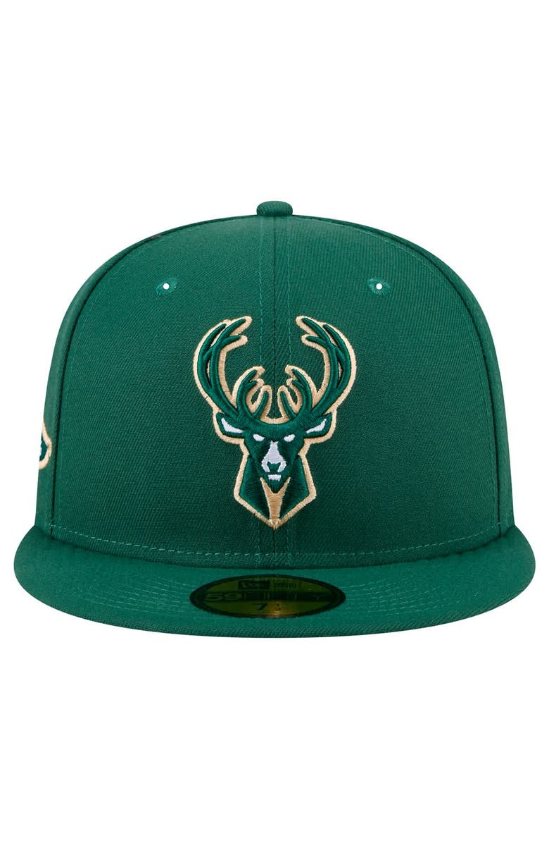 New Era Men's New Era Hunter Green Milwaukee Bucks Throwback Pennant 59FIFTY Fitted Hat, Alternate, color, Hunter Green