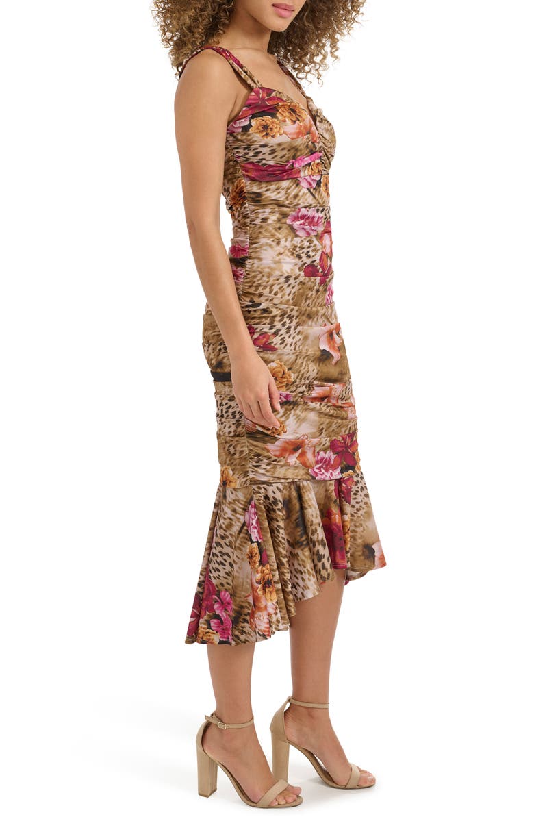 Siena Sweetheart Ruched Mesh Midi Dress, Alternate, color, Khaki Multi