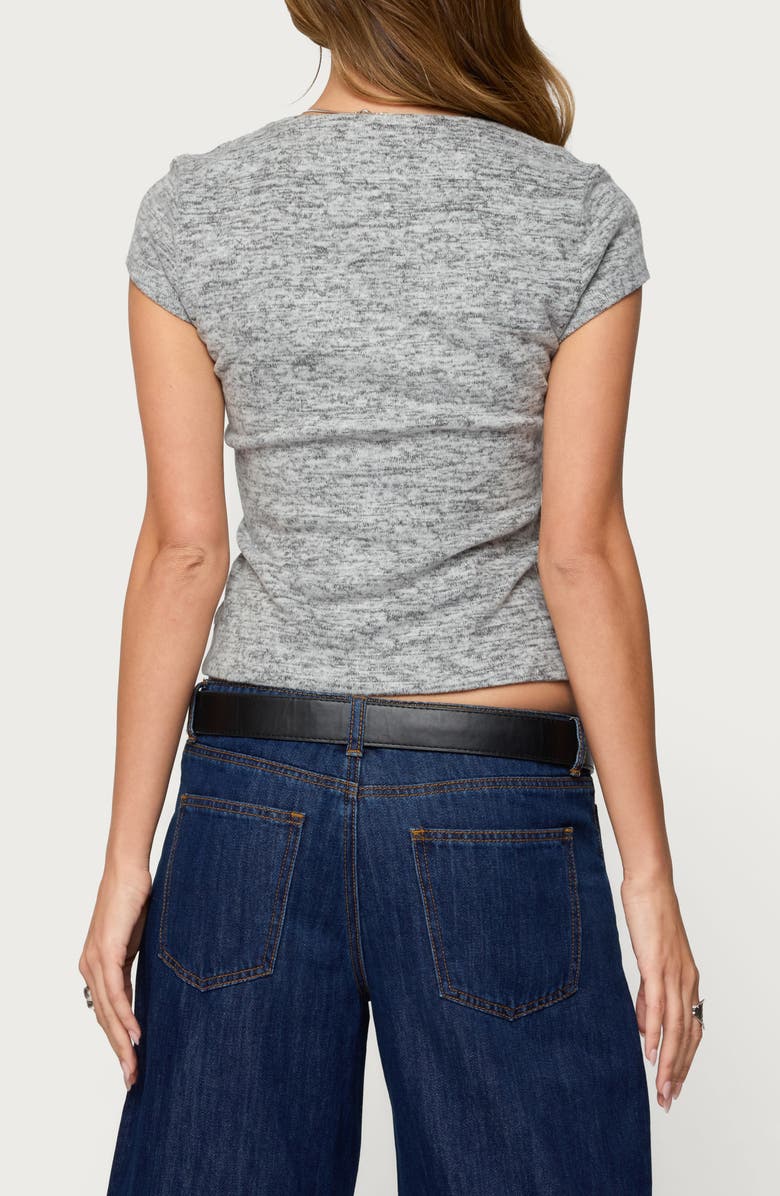 EDIKTED Blaunca Asymmetric Crop Knit Top, Alternate, color, Gray-Melange