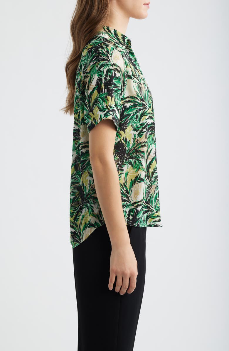 AK ANNE KLEIN Tropical Print Short Sleeve Button-Up Shirt, Alternate, color, 