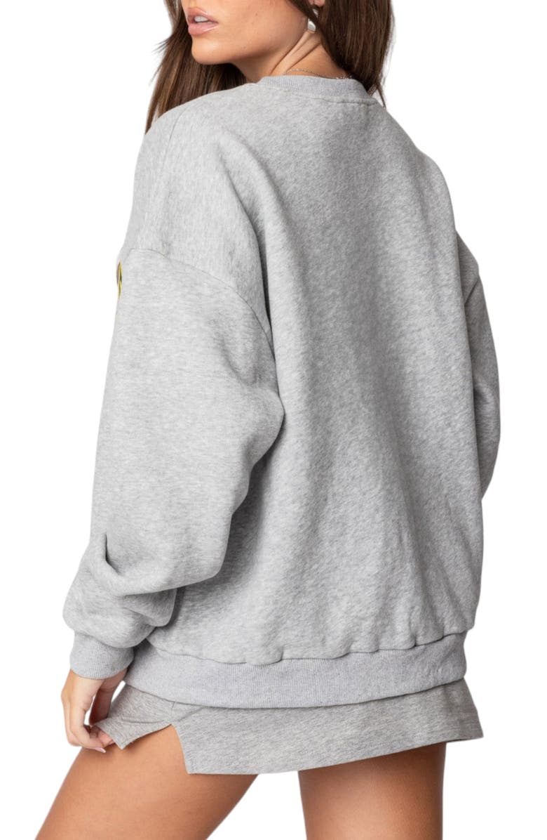 EDIKTED England Embroidered Fleece Sweatshirt, Alternate, color, Gray-Melange