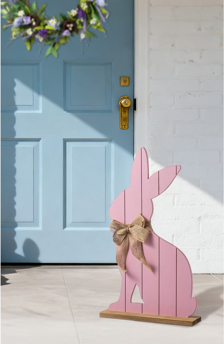 Glitzhome Easter Wooden Pink Bunny Porch Decor, Alternate, color, Pink