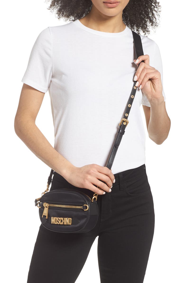 Moschino Logo Leather Crossbody Bag, Alternate, color,
