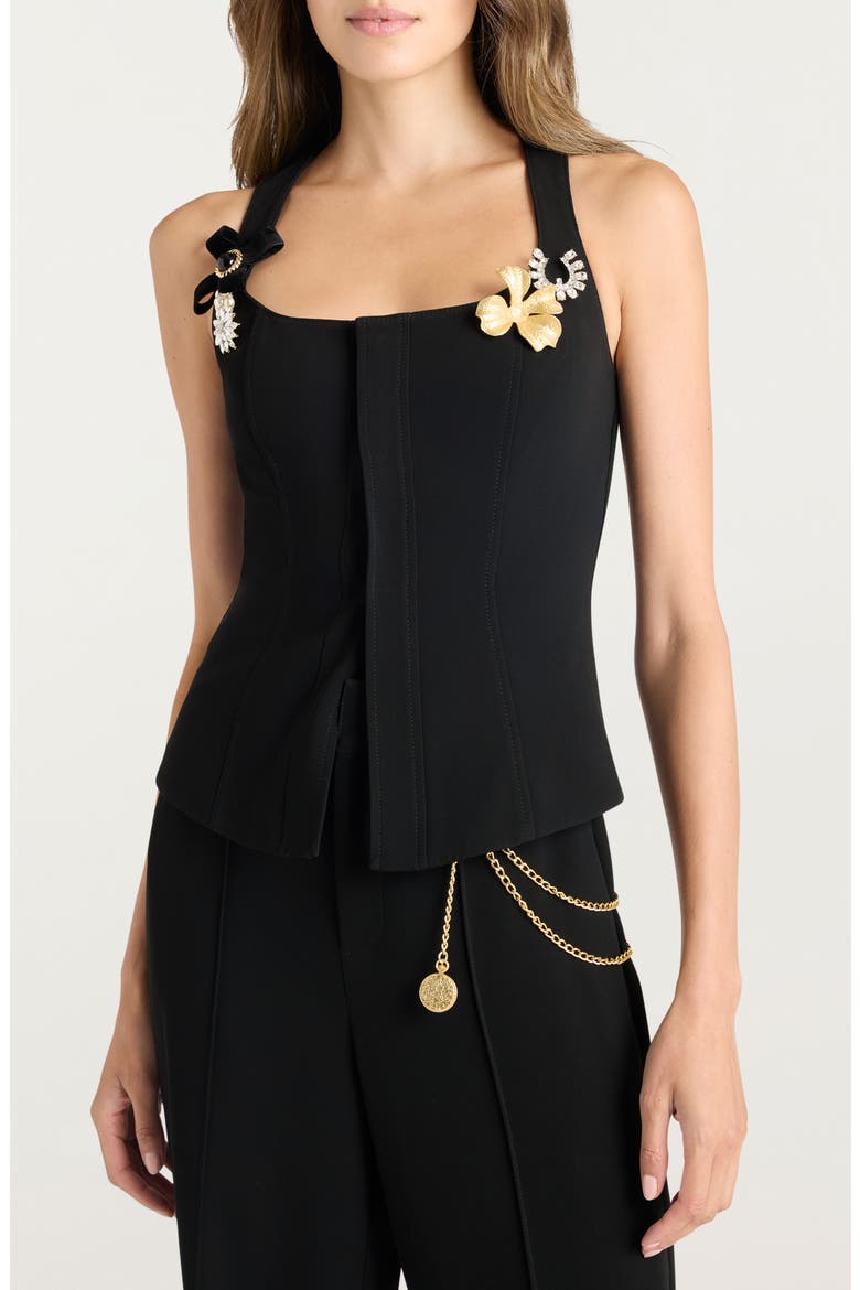 Aliana Brooch Detail Vest, Main, color, BLACK