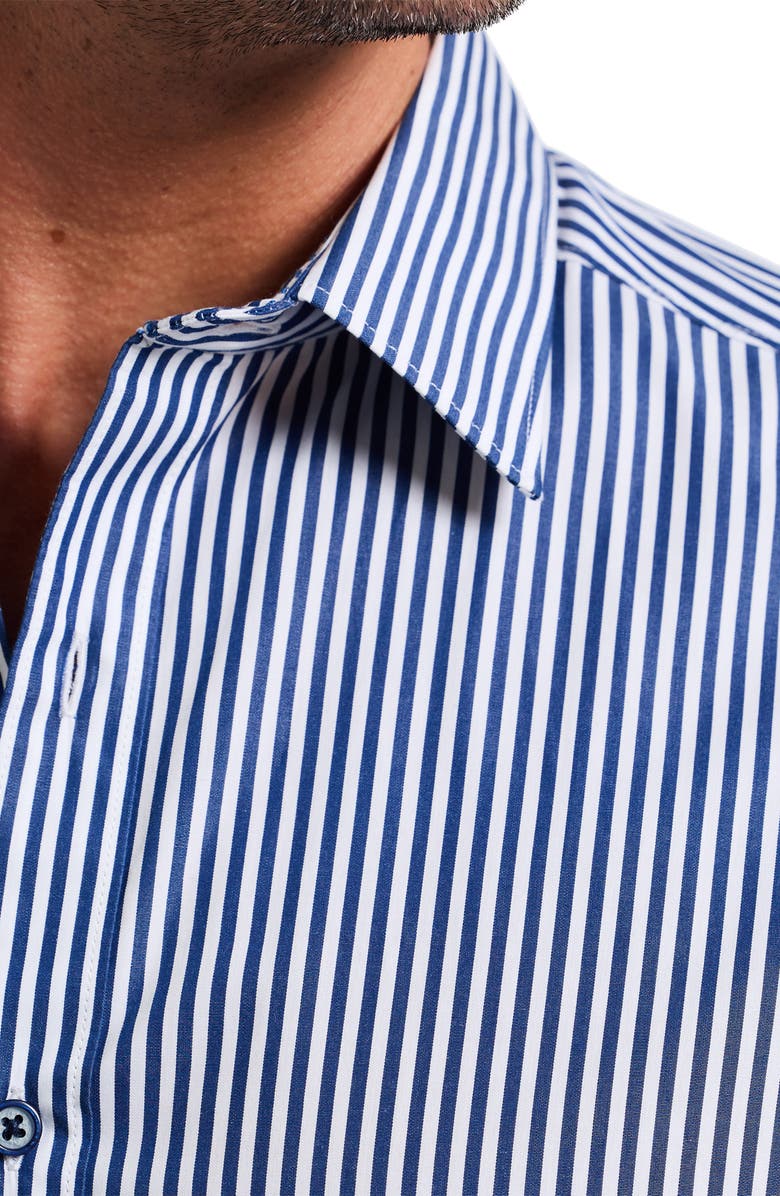 Robert Graham Greenwich Stripe Stretch Button-Up Shirt, Alternate, color, Navy