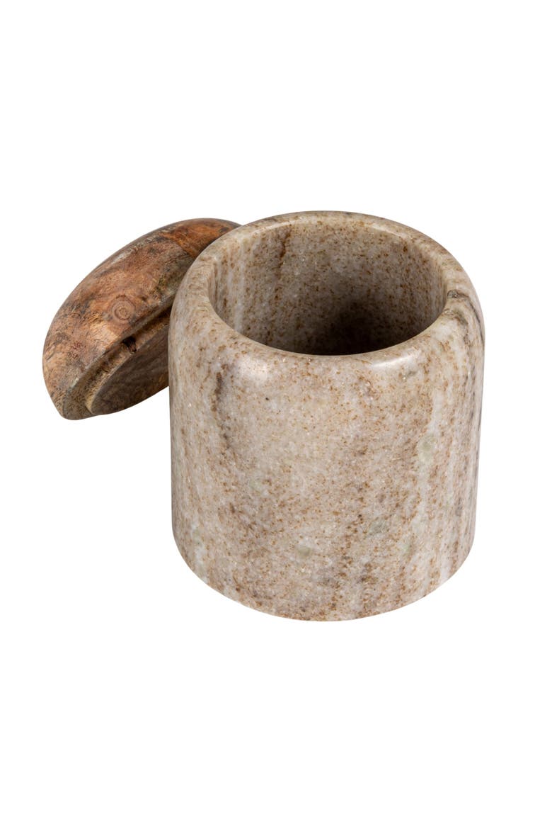 Unique Marble and Mango Wood Pinch Pot Canister with Lid, Natural, Alternate, color, Natural