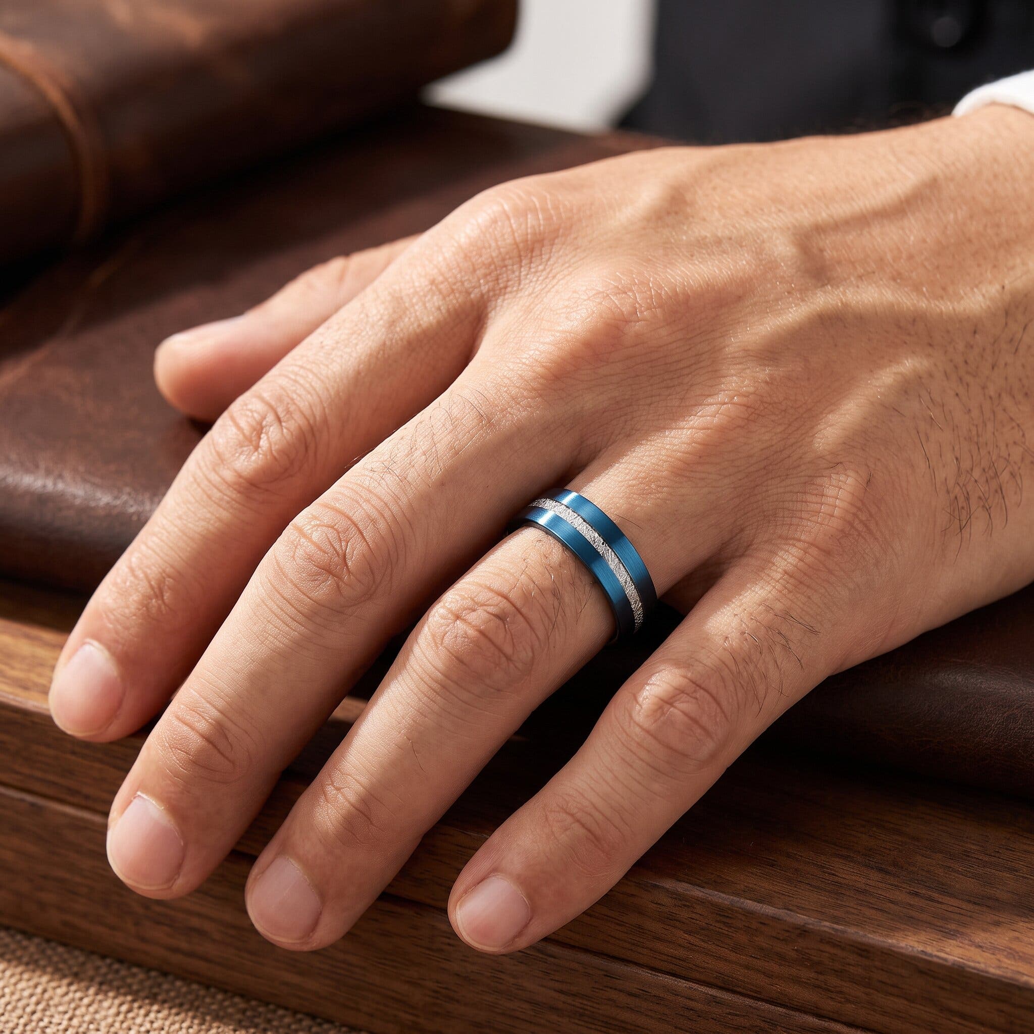 Bliss Diamond Men's Blue Tungsten Ring Meteor Inlay 8mm Wedding Band ...
