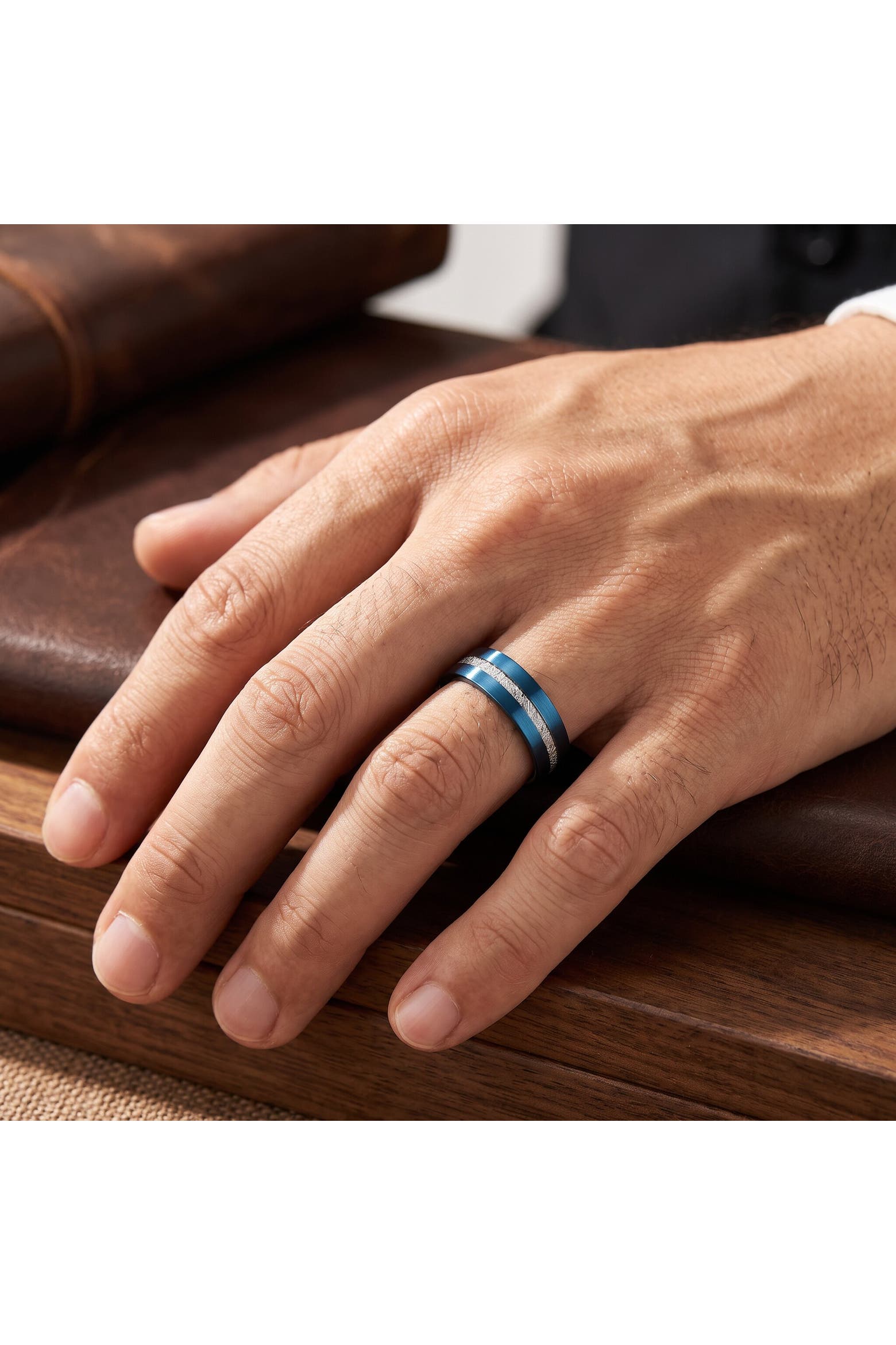 Bliss Diamond Men's Blue Tungsten Ring Meteor Inlay 8mm Wedding Band ...
