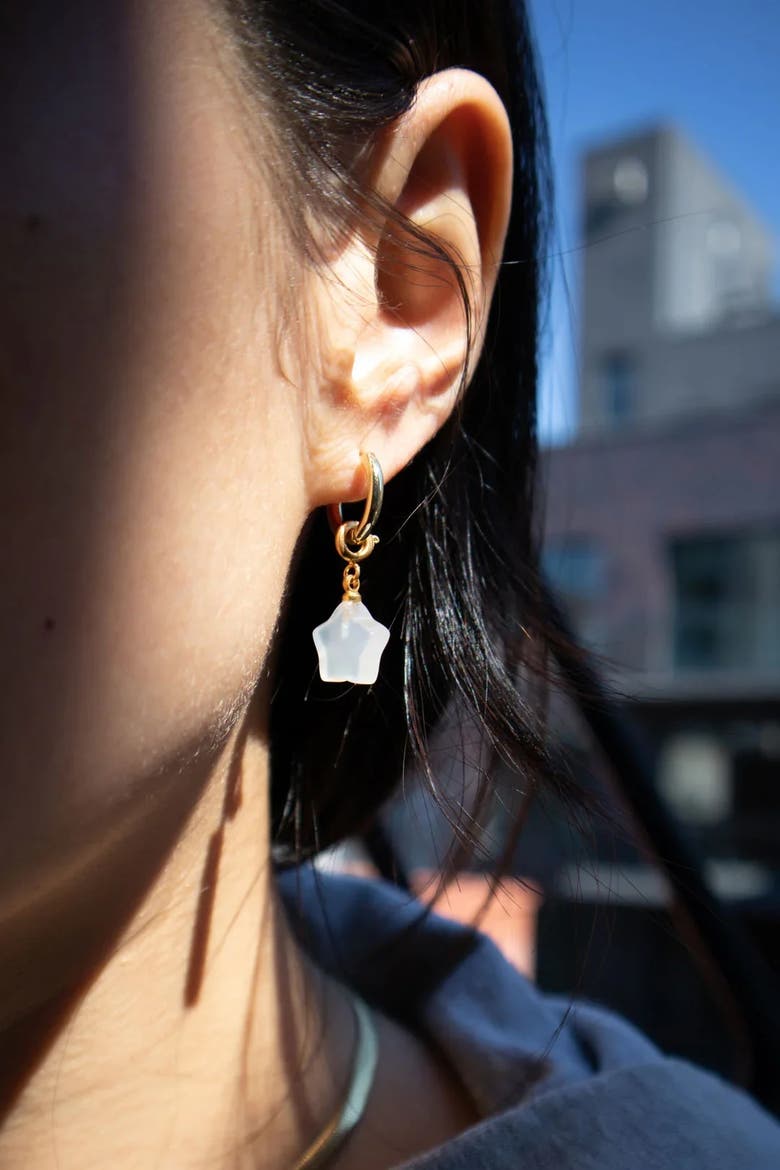 Harvest Star White Jade stone charm earrings, Alternate, color, White
