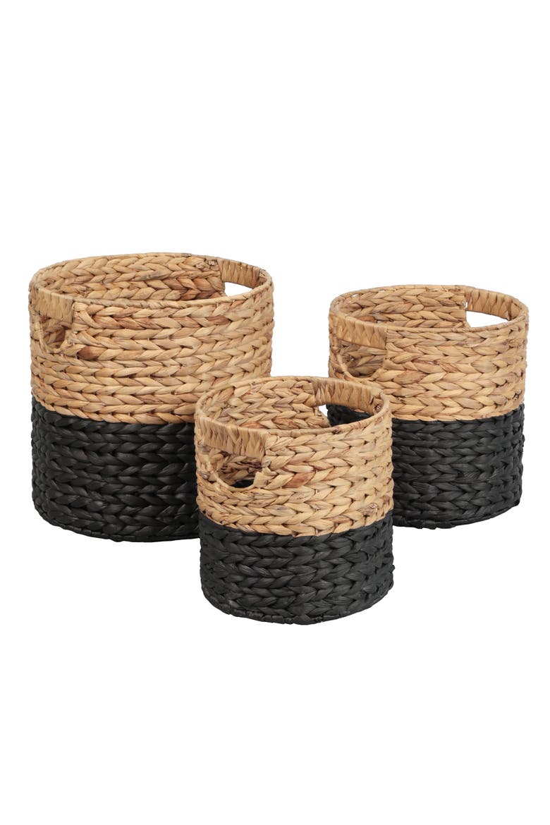 Avery Bohemian Cottage Handwoven Hyacinth Cylinder Nesting Baskets with Handles, Main, color, Black/Natural