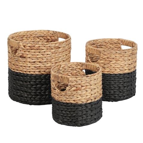 Avery Bohemian Cottage Handwoven Hyacinth Cylinder Nesting Baskets with Handles