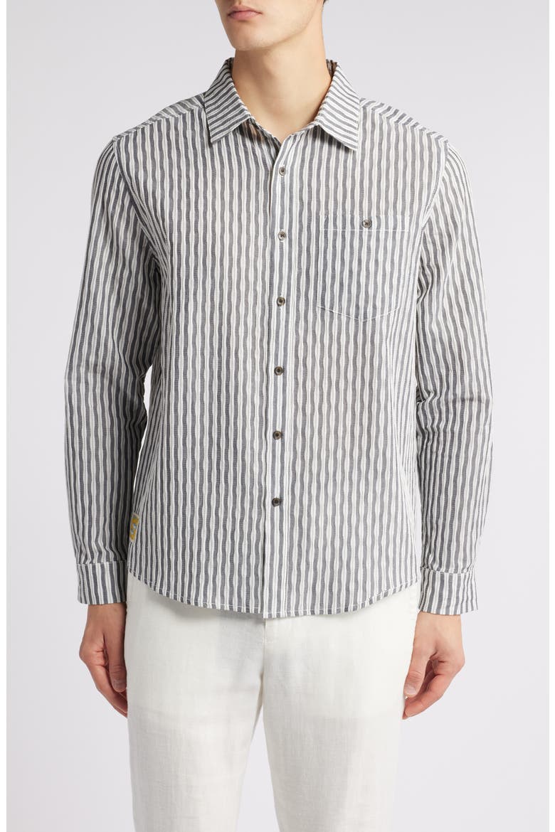 Aegean Pearce Oversize Stripe Cotton Button-Up Shirt, Main, color, BLACK W. WHITE