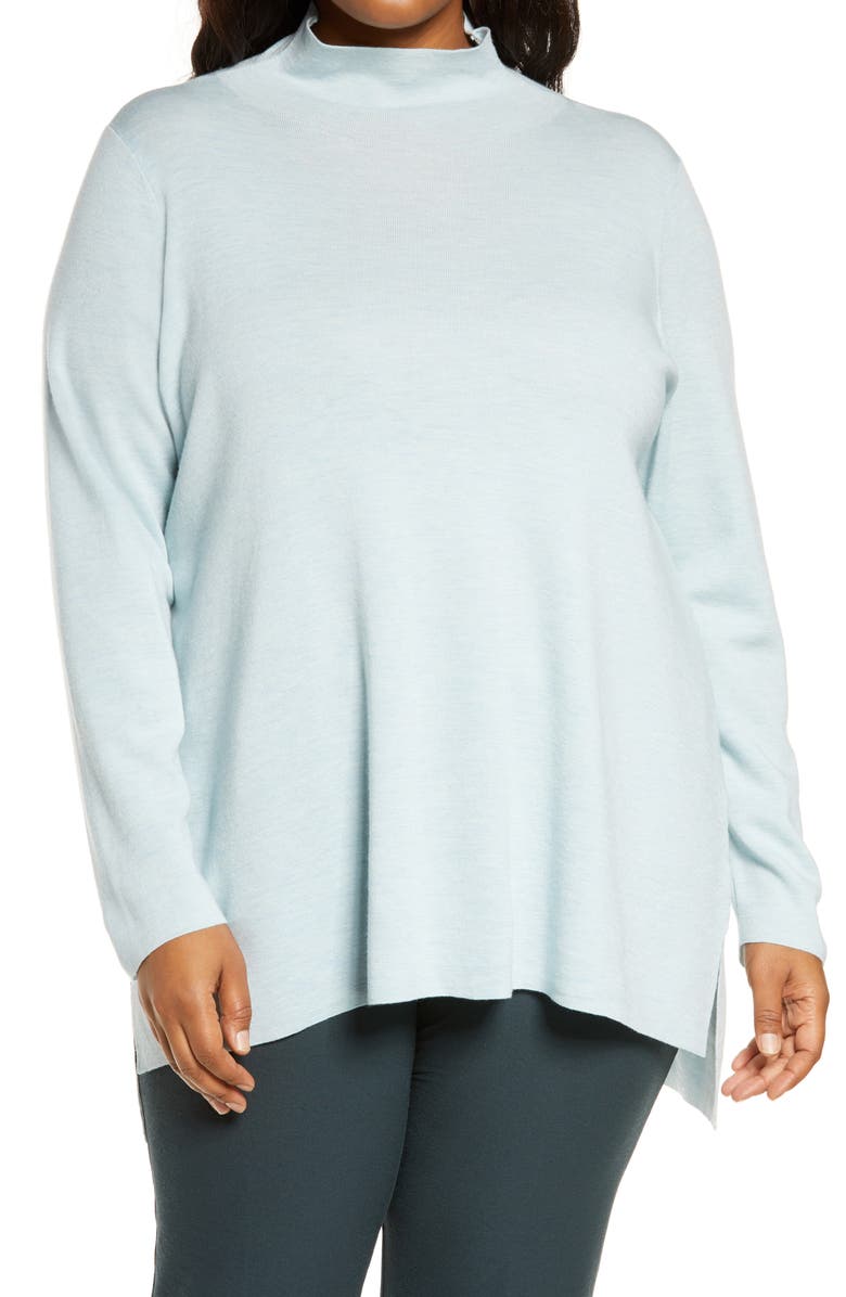 Eileen Fisher High/Low Merino Wool Mock Neck Sweater, Main, color,