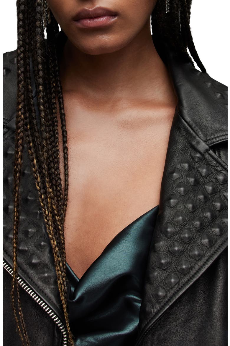 Lyra Pyramid Detail Leather Moto Jacket, Alternate, color, BLACK
