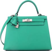 Pre-Owned Hermes Kelly Handbag Green Epsom with Palladium Hardware 28