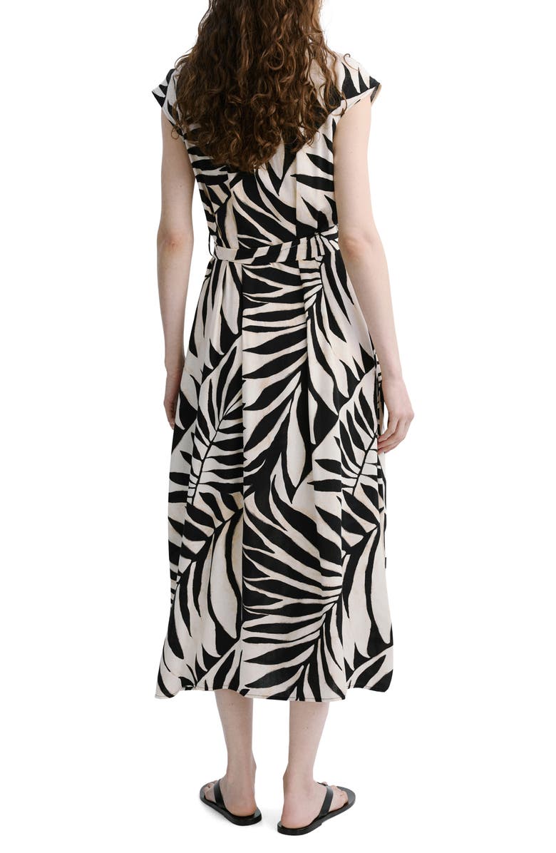 MANGO Leaf Print Midi Shirtdress, Alternate, color, Black