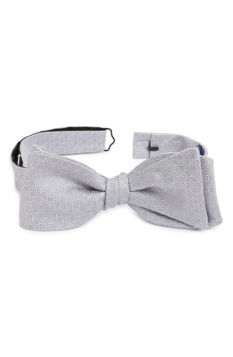 David Donahue Micropattern Silver Silk Bow Tie, Main, color,