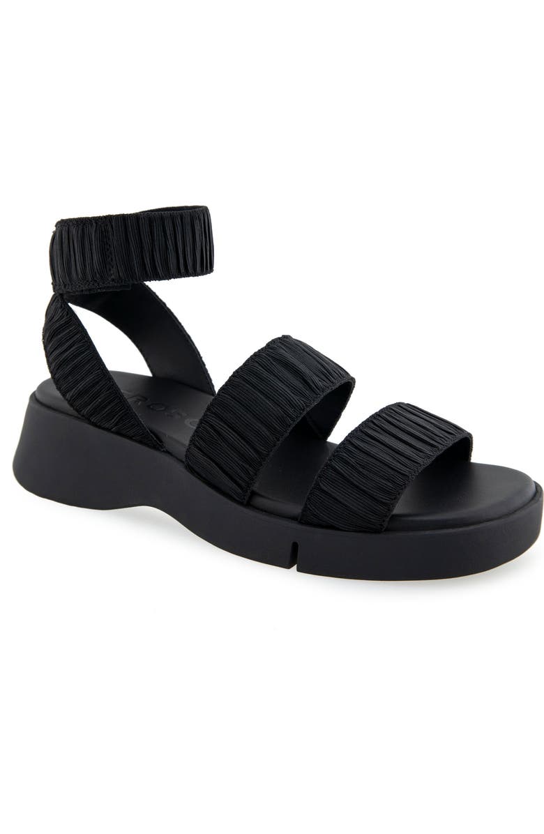 Aerosoles Fiona Flatform Sandal, Main, color, Black Rouched Elastic Fabric