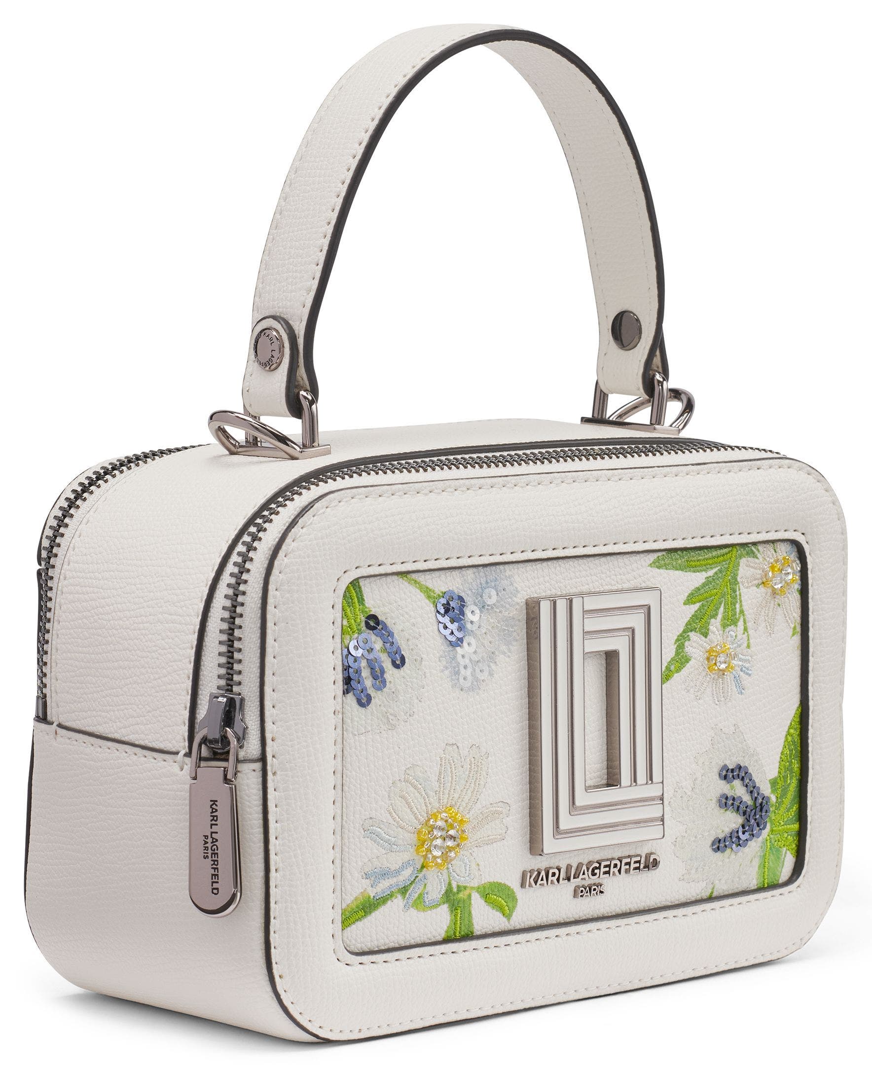 KARL LAGERFELD PARIS Simone Floral Emboridery Crossbody, Alternate, color, White Multi