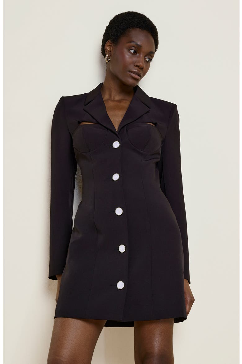 Bralette Cutout Blazer Dress, Alternate, color, BLACK
