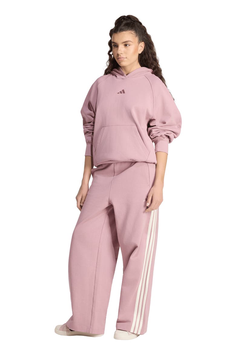 Three Stripe Wide Leg Pants, Alternate, color, MAGIC MAUVE/ OFF WHITE