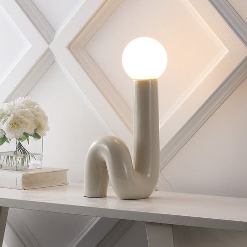 Jonathan Y Katya 18" Scandinavian Minimalist Ceramic Spiral Tube Led Table Lamp In Light Gray
