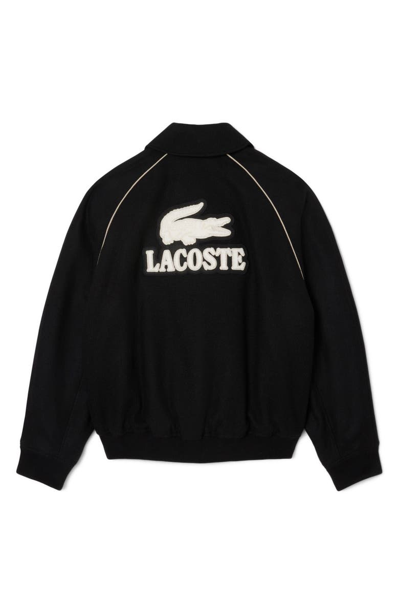 Lacoste Logo Appliqué Wool Blend Varsity Jacket, Alternate, color, Black
